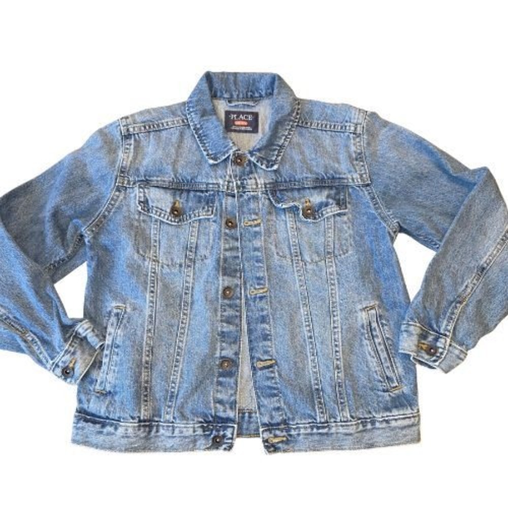 The Childrens Place Kids Denim Trucker Jacket Medium Wash Blue Jean Coat Size L